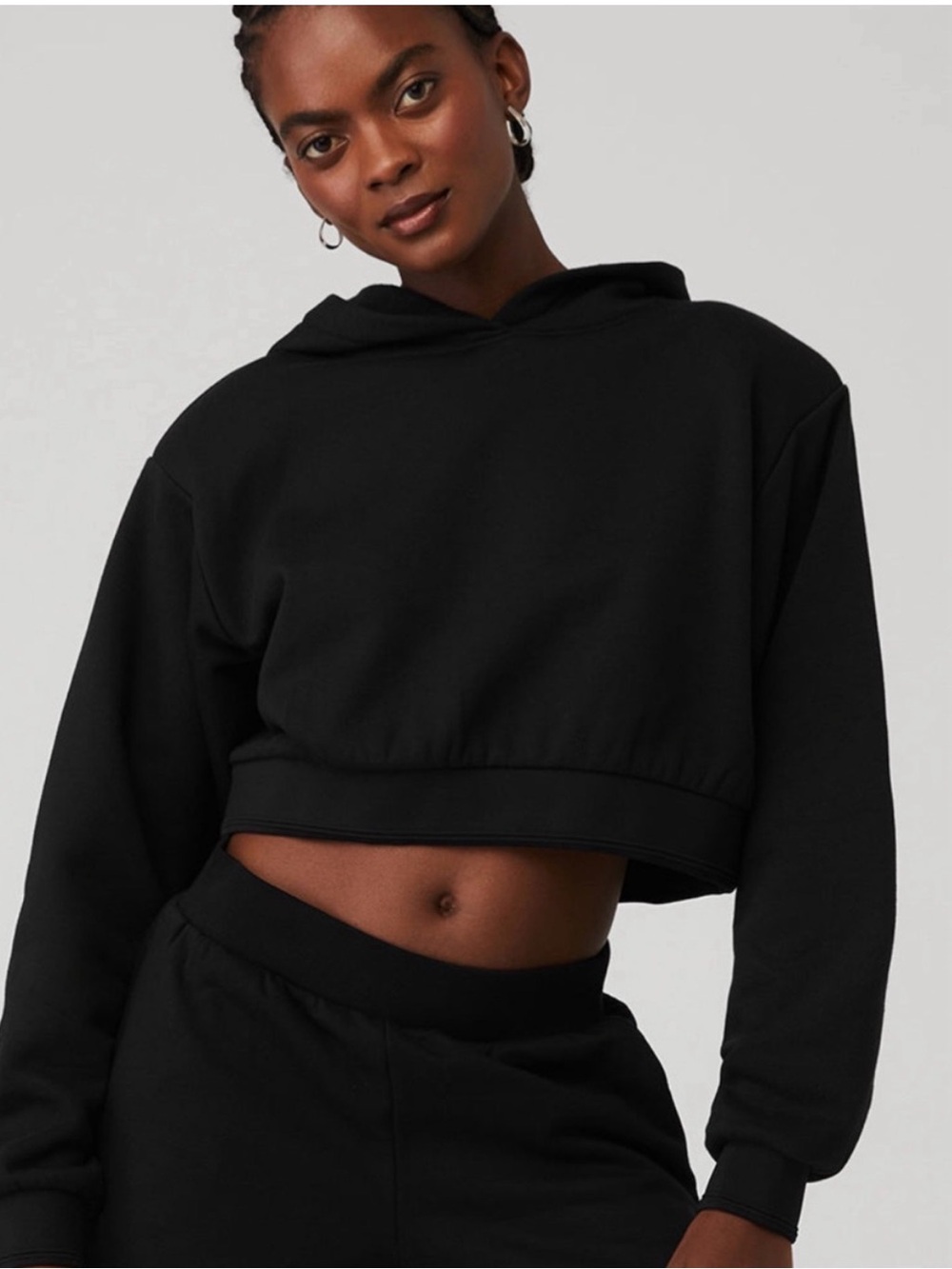 Cropped Black Hoodie Sweatshirt - Women size m